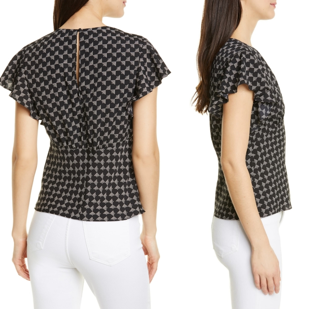 🆕SALE Joie Ansell Flutter Sleeve Geometric Blouse - Picture 6 of 7